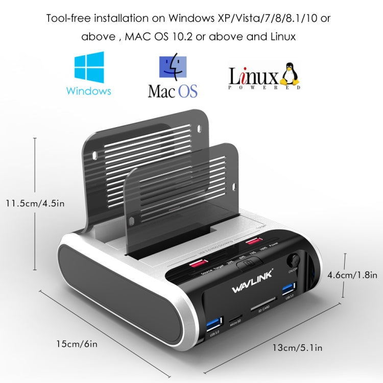 Frendorf | Wavlink ST336A SSD HDD Schnelles Offline-Klon SATA USB 3.0 Externe Festplattengehäuse (US-Stecker)