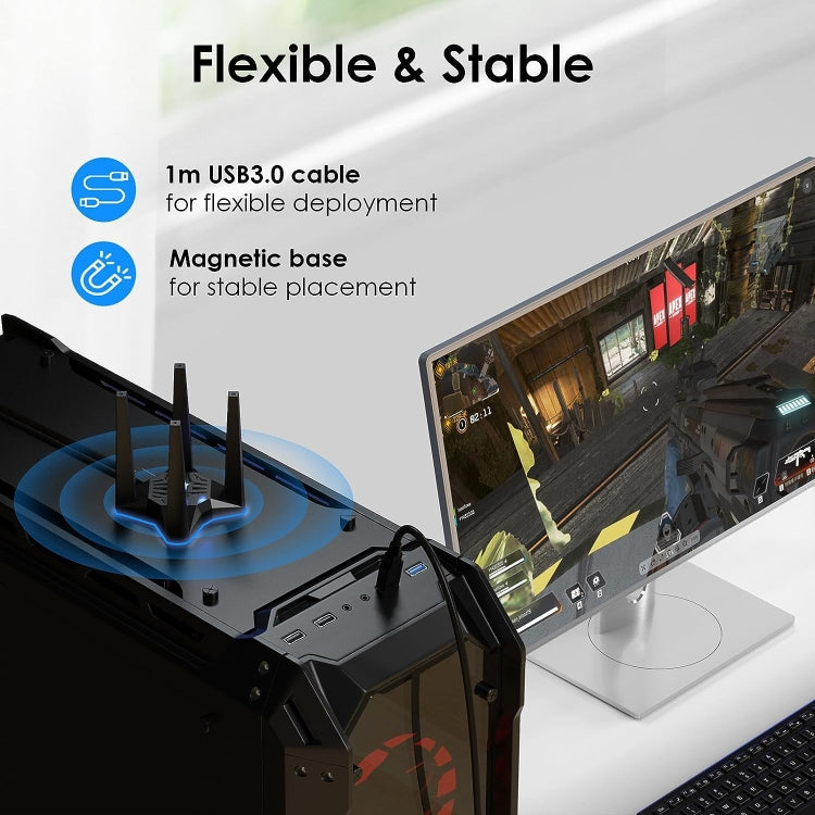 Frendorf | WAVLINK WN693X1 Mit 4x3dBi Hochgewinnantenne Magnetbasis AX1800 Dualband USB WiFi 6 Adapter