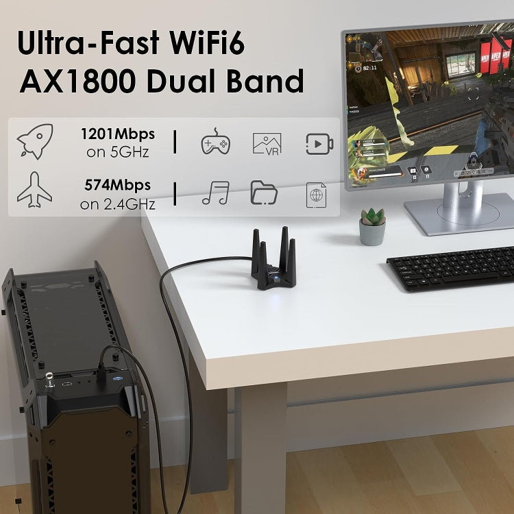 Frendorf | WAVLINK WN693X1 Mit 4x3dBi Hochgewinnantenne Magnetbasis AX1800 Dualband USB WiFi 6 Adapter