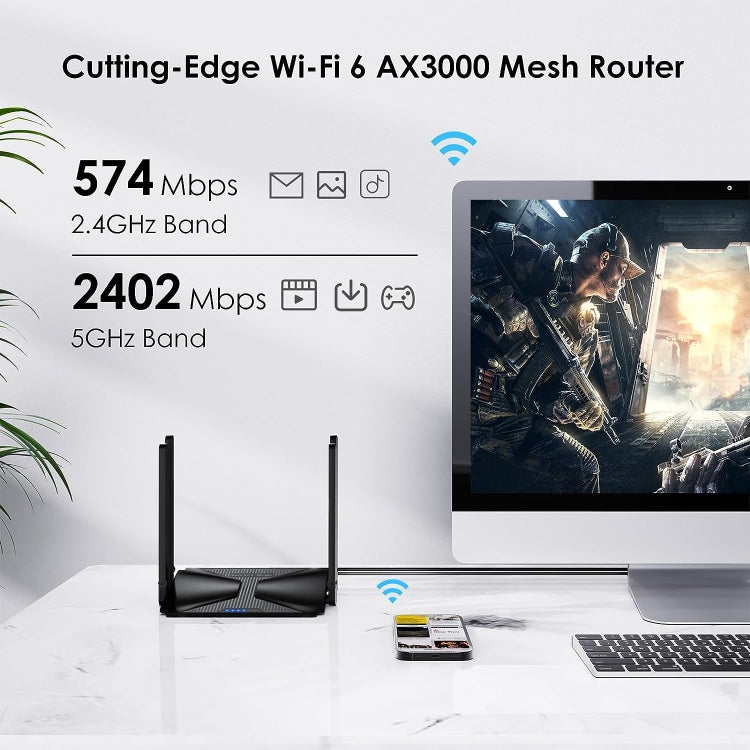 Frendorf | WAVLINK WN586X3 Wireless Gigabit Ethernet Router Wi-Fi 6 AX3000 Mesh Router Dual Band, Stecker:UK Stecker