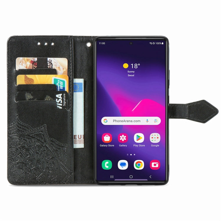 Frendorf | Für Samsung Galaxy S24 Ultra 5G Mandala Blumen Prägung Leder Handyhülle (Schwarz)