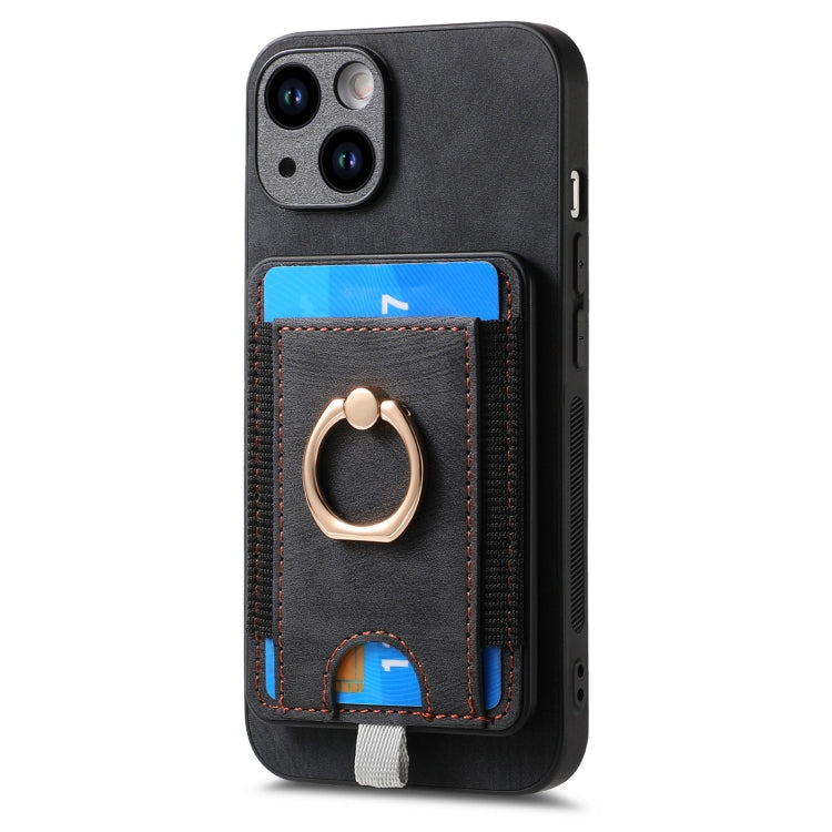 Frendorf | Für iPhone 14 Pro Max Retro teilbare magentische Karten Tasche Leder Handyhülle (Schwarz)