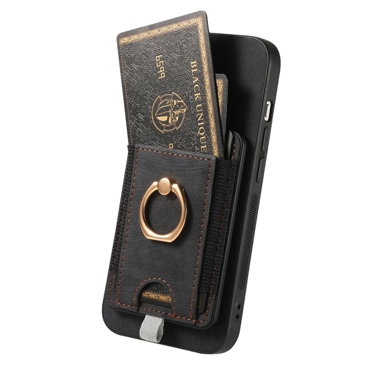 Frendorf | Für iPhone 14 Pro Max Retro teilbare magentische Karten Tasche Leder Handyhülle (Schwarz)