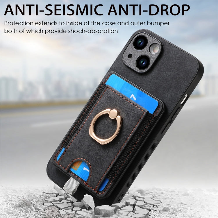 Frendorf | Für iPhone 14 Pro Max Retro teilbare magentische Karten Tasche Leder Handyhülle (Schwarz)