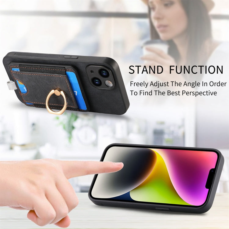 Frendorf | Für iPhone 14 Pro Max Retro teilbare magentische Karten Tasche Leder Handyhülle (Schwarz)