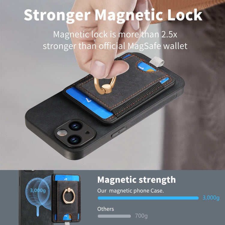 Frendorf | Für iPhone 14 Pro Max Retro teilbare magentische Karten Tasche Leder Handyhülle (Schwarz)