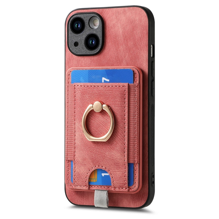 Frendorf | Für iPhone 14 Pro Max Retro teilbare magnetische Karten Tasche Leder Handyhülle (Pink)