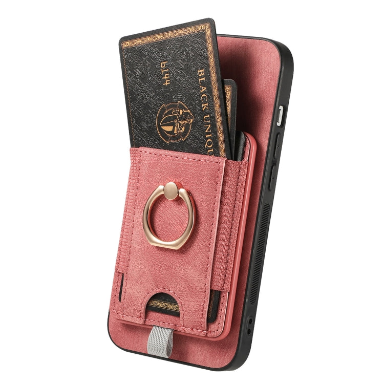 Frendorf | Für iPhone 14 Pro Max Retro teilbare magnetische Karten Tasche Leder Handyhülle (Pink)