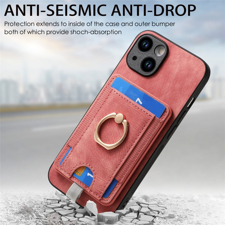 Frendorf | Für iPhone 14 Pro Max Retro teilbare magnetische Karten Tasche Leder Handyhülle (Pink)
