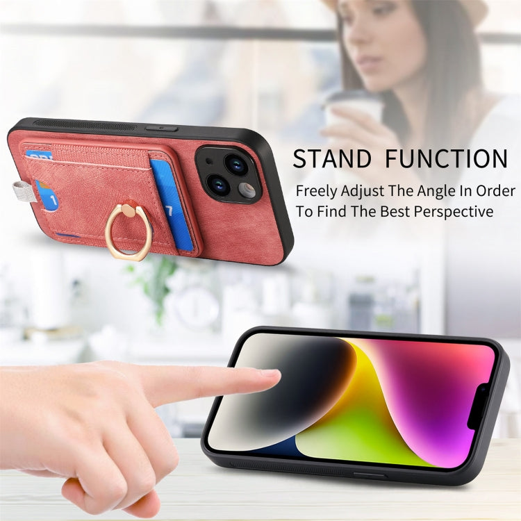 Frendorf | Für iPhone 14 Pro Max Retro teilbare magnetische Karten Tasche Leder Handyhülle (Pink)