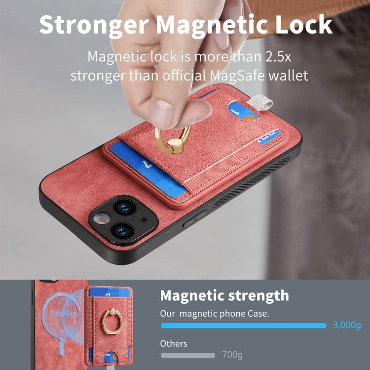 Frendorf | Für iPhone 14 Pro Max Retro teilbare magnetische Karten Tasche Leder Handyhülle (Pink)