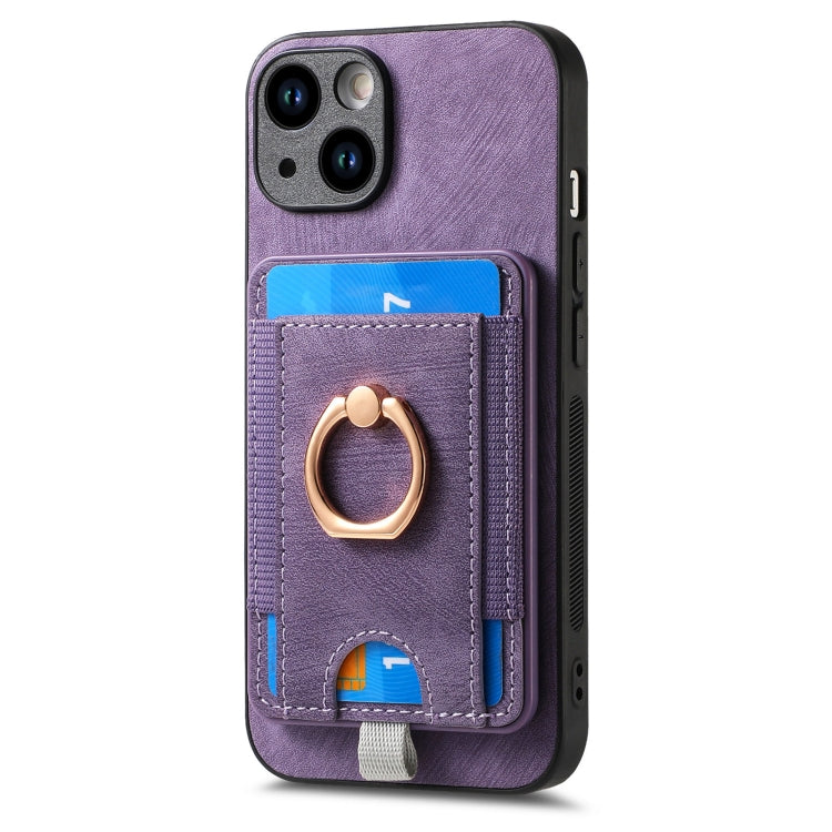 Frendorf | Für iPhone 14 Pro Max Retro teilbare magnetische Kartenbeutel Leder Handyhülle (Lila)