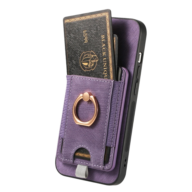 Frendorf | Für iPhone 14 Pro Max Retro teilbare magnetische Kartenbeutel Leder Handyhülle (Lila)