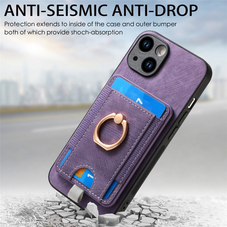 Frendorf | Für iPhone 14 Pro Max Retro teilbare magnetische Kartenbeutel Leder Handyhülle (Lila)