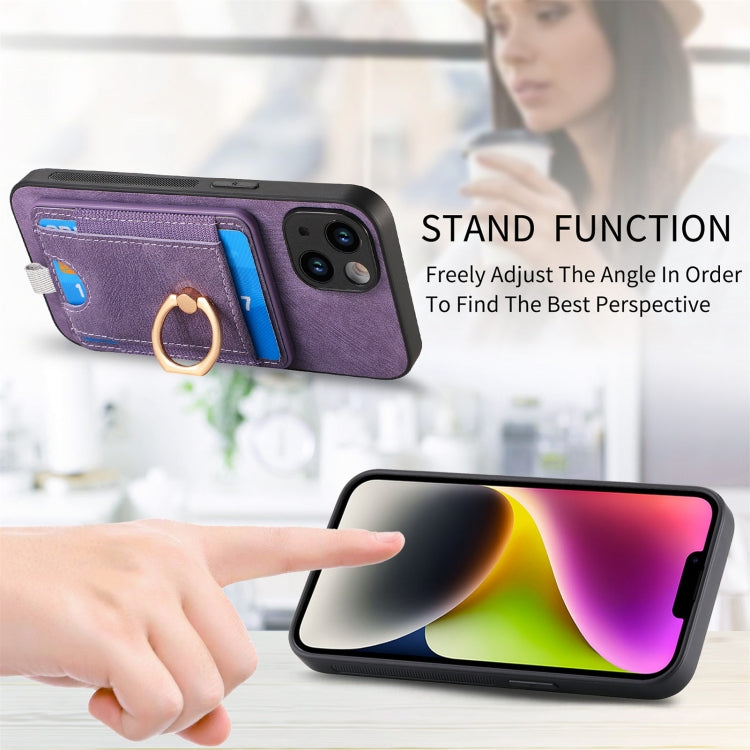 Frendorf | Für iPhone 14 Pro Max Retro teilbare magnetische Kartenbeutel Leder Handyhülle (Lila)