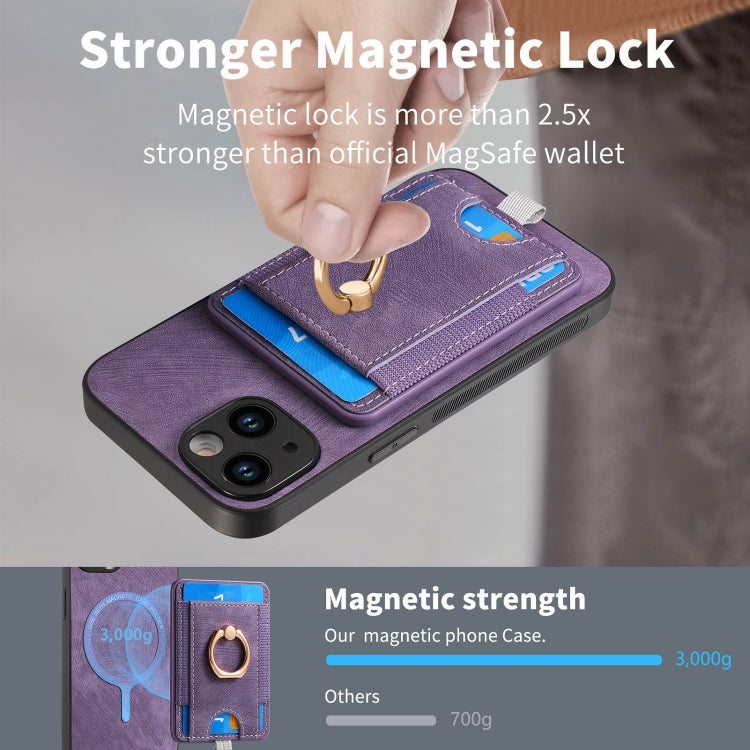 Frendorf | Für iPhone 14 Pro Max Retro teilbare magnetische Kartenbeutel Leder Handyhülle (Lila)
