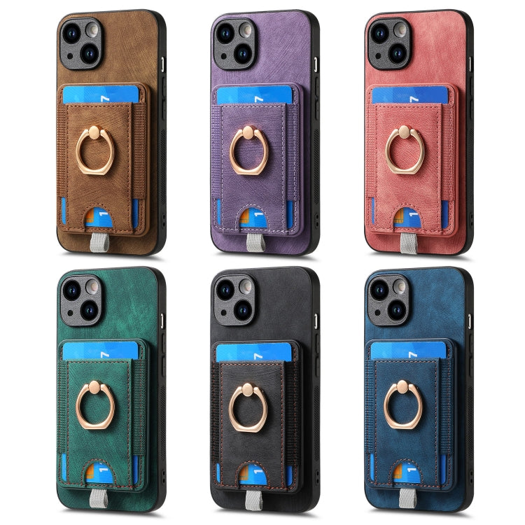 Frendorf | Für iPhone 14 Pro Max Retro teilbare magnetische Karten Tasche Leder Handyhülle (Pink)