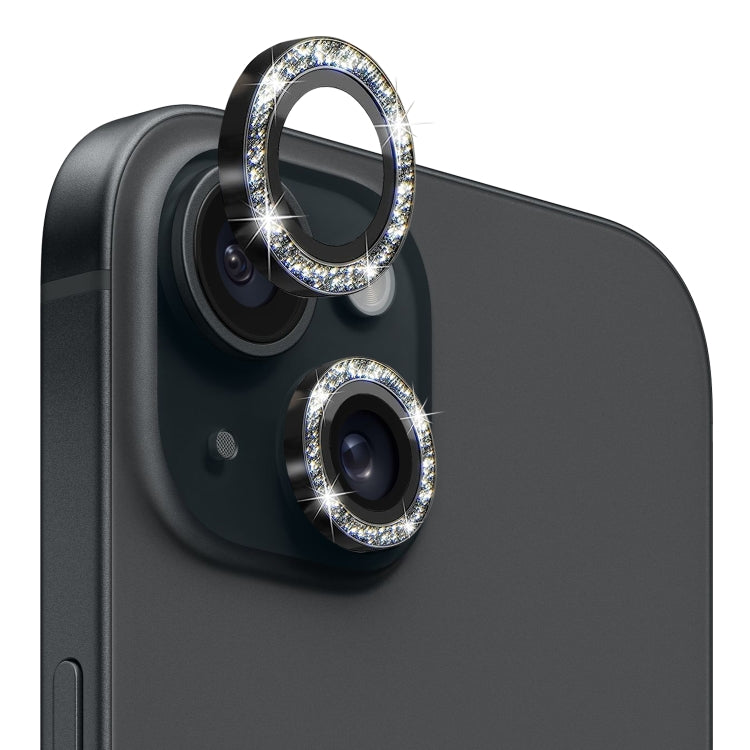 Frendorf | Für iPhone 15 / 15 Plus NORTHJO Kameralinse Schutz Tempered Glass Bling Glitter Metallring Film (Schwarz)
