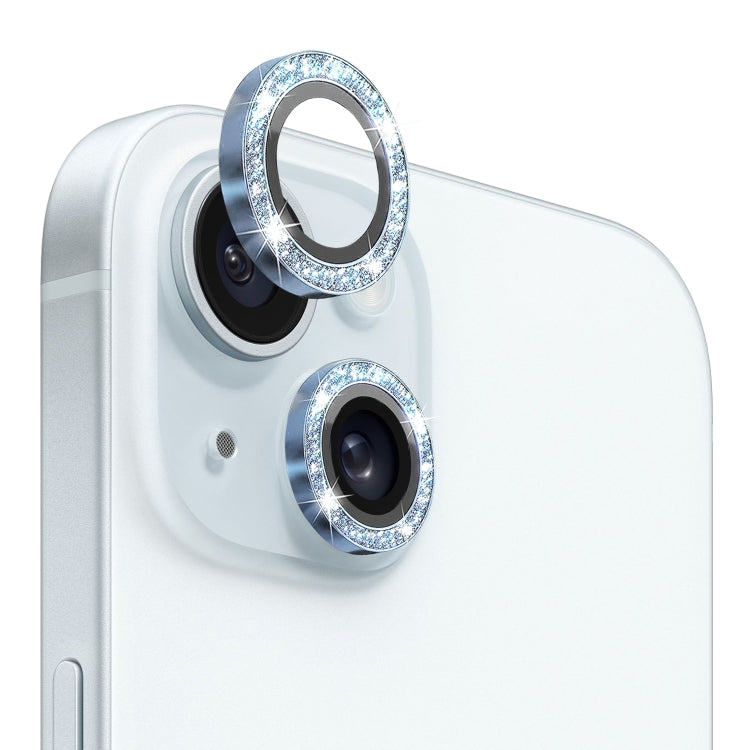 Frendorf | Für iPhone 15 / 15 Plus NORTHJO Kamera-Linsen-Schutz Tempered Glass Bling Glitter Metallring Film (Blau)