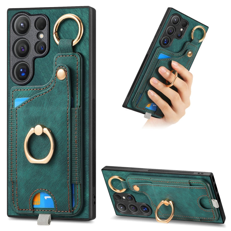 Frendorf | Für Samsung Galaxy S24 Ultra 5G Retro Skin-feel Ring Card Bag Handyhülle mit Aufhängeschlaufe (Grün)