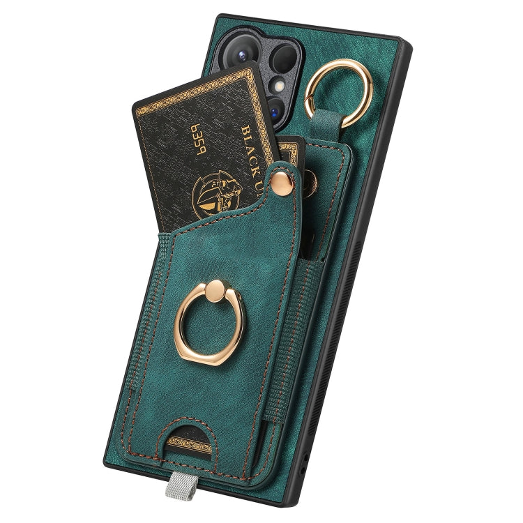Frendorf | Für Samsung Galaxy S24 Ultra 5G Retro Skin-feel Ring Card Bag Handyhülle mit Aufhängeschlaufe (Grün)