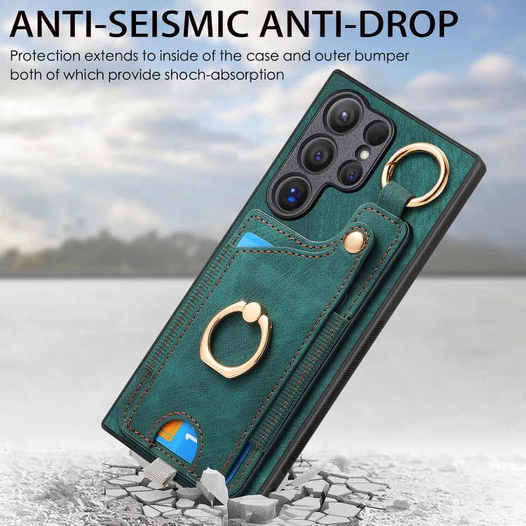 Frendorf | Für Samsung Galaxy S24 Ultra 5G Retro Skin-feel Ring Card Bag Handyhülle mit Aufhängeschlaufe (Grün)