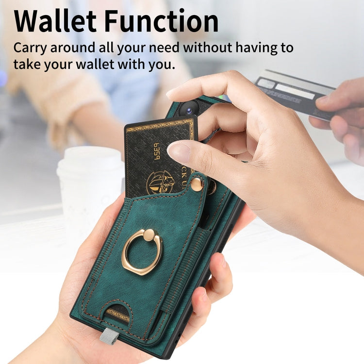 Frendorf | Für Samsung Galaxy S24 Ultra 5G Retro Skin-feel Ring Card Bag Handyhülle mit Aufhängeschlaufe (Grün)