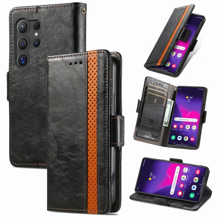 Frendorf | Für Samsung Galaxy S24 Ultra 5G CaseNeo Splicing Dual Magnetic Buckle Ledertasche (Schwarz)