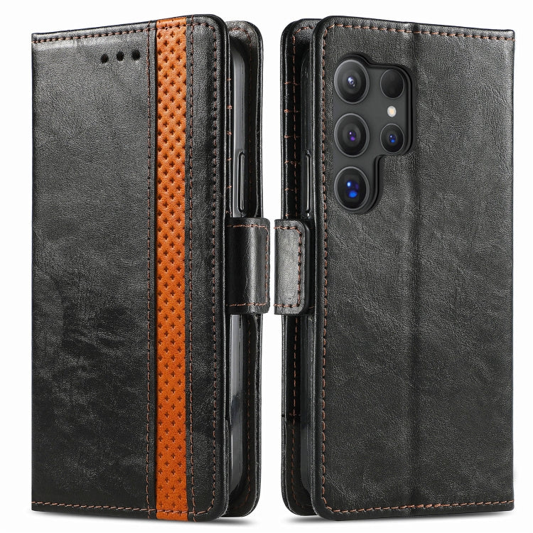 Frendorf | Für Samsung Galaxy S24 Ultra 5G CaseNeo Splicing Dual Magnetic Buckle Ledertasche (Schwarz)