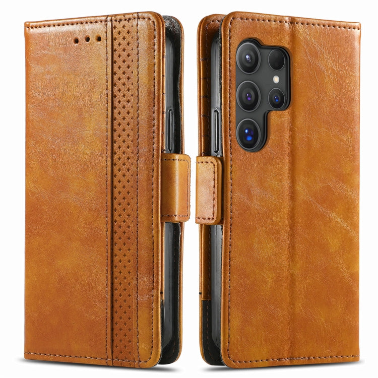 Frendorf | Für Samsung Galaxy S24 Ultra 5G CaseNeo Splicing Dual Magnetic Buckle Leder Handyhülle (Khaki)