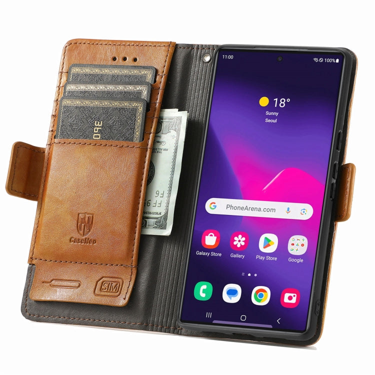 Frendorf | Für Samsung Galaxy S24 Ultra 5G CaseNeo Splicing Dual Magnetic Buckle Leder Handyhülle (Khaki)