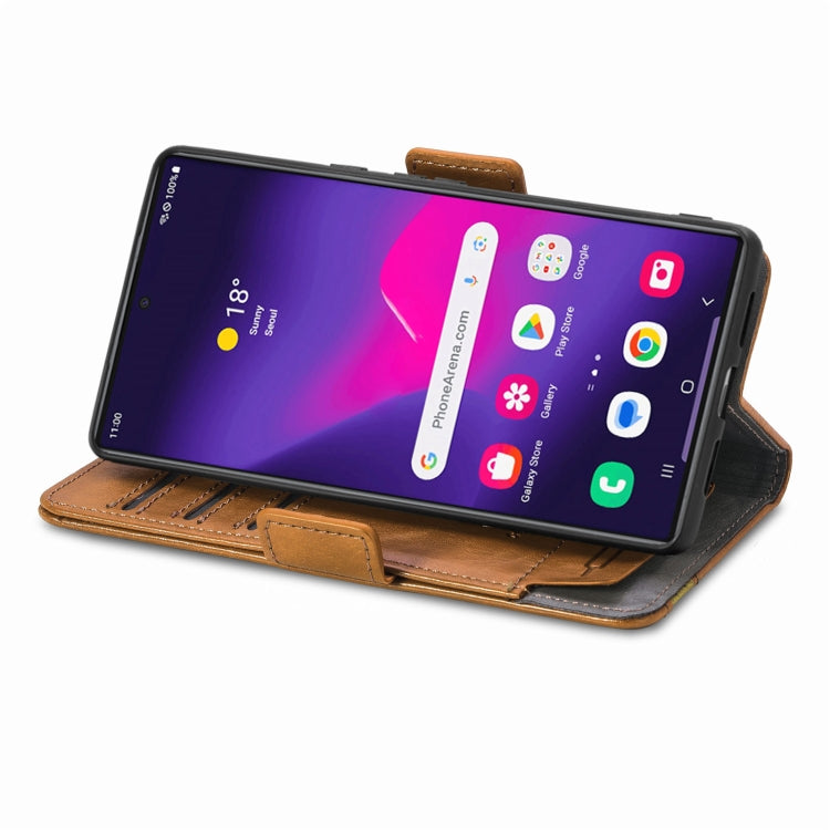 Frendorf | Für Samsung Galaxy S24 Ultra 5G CaseNeo Splicing Dual Magnetic Buckle Leder Handyhülle (Khaki)