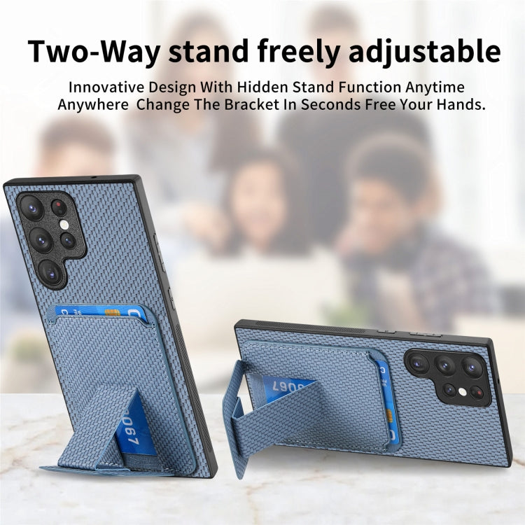 Frendorf | Für Samsung Galaxy S24 Ultra 5G Kohlefaser Karten Tasche Faltstand Handyhülle (Blau)
