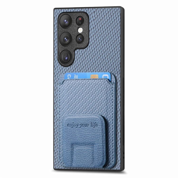 Frendorf | Für Samsung Galaxy S24 Ultra 5G Kohlefaser Karten Tasche Faltstand Handyhülle (Blau)