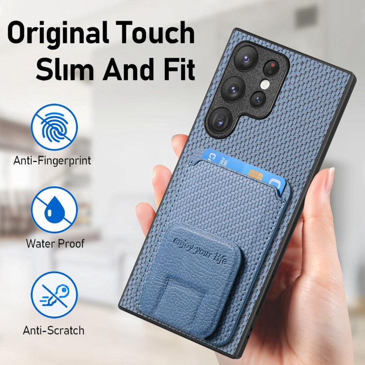 Frendorf | Für Samsung Galaxy S24 Ultra 5G Kohlefaser Karten Tasche Faltstand Handyhülle (Blau)