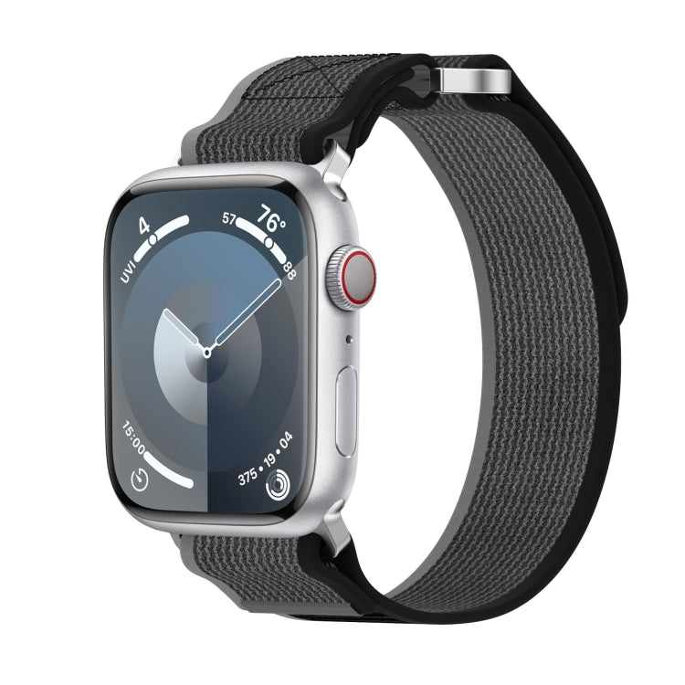 Frendorf | Für Apple Watch SE 40mm Doppelhaken- und Schlaufen-Schnellverschluss Nylon-Uhrenarmband (Schwarz+Grau)