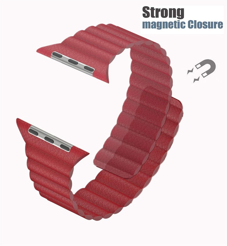 Frerndorf | Universelles Leder-Magnetarmband für Apple Watch Series 7 41mm / 6 & SE & 5 & 4 40mm / 3 & 2 & 1 38mm(rot)