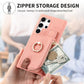 Frendorf | Für Samsung Galaxy S24 Ultra 5G Litchi Leather Oil Edge Ring Zipper Wallet Back Phone Case (Pink)