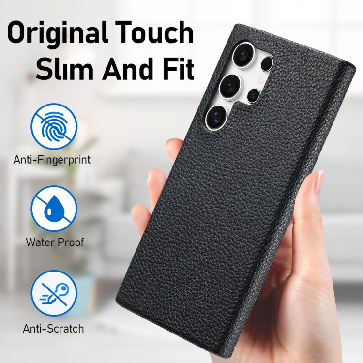 Frendorf | Für Samsung Galaxy S24 Ultra 5G Litchi Oil Edge Leder Rückseite Handyhülle (Schwarz)