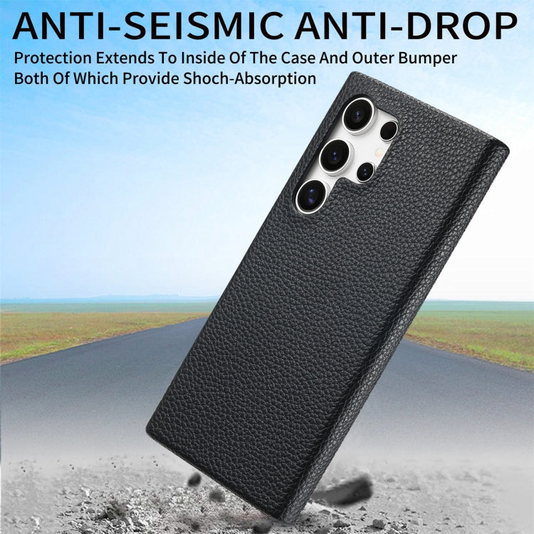 Frendorf | Für Samsung Galaxy S24 Ultra 5G Litchi Oil Edge Leder Rückseite Handyhülle (Schwarz)