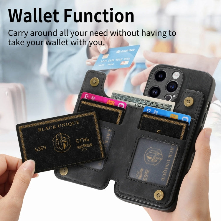 Frendorf | Für iPhone 14 Pro Max Retro Leder Reißverschluss Brieftasche Rücken Handyhülle (Schwarz)