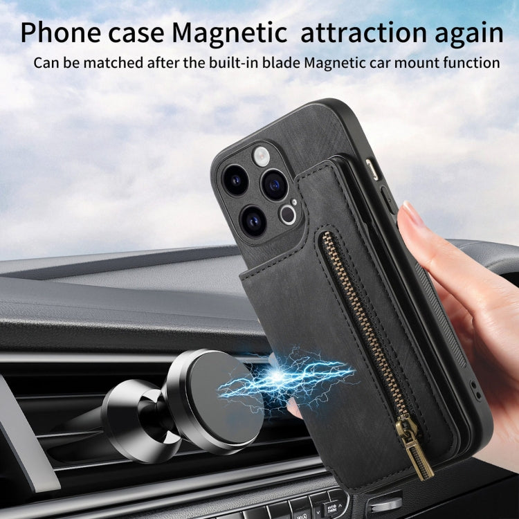 Frendorf | Für iPhone 14 Pro Max Retro Leder Reißverschluss Brieftasche Rücken Handyhülle (Schwarz)