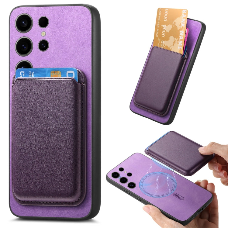 Frendorf | Für Samsung Galaxy S24 Ultra 5G Retro Magsafe Karten Tasche PU Rückabdeckung Handyhülle (Lila)