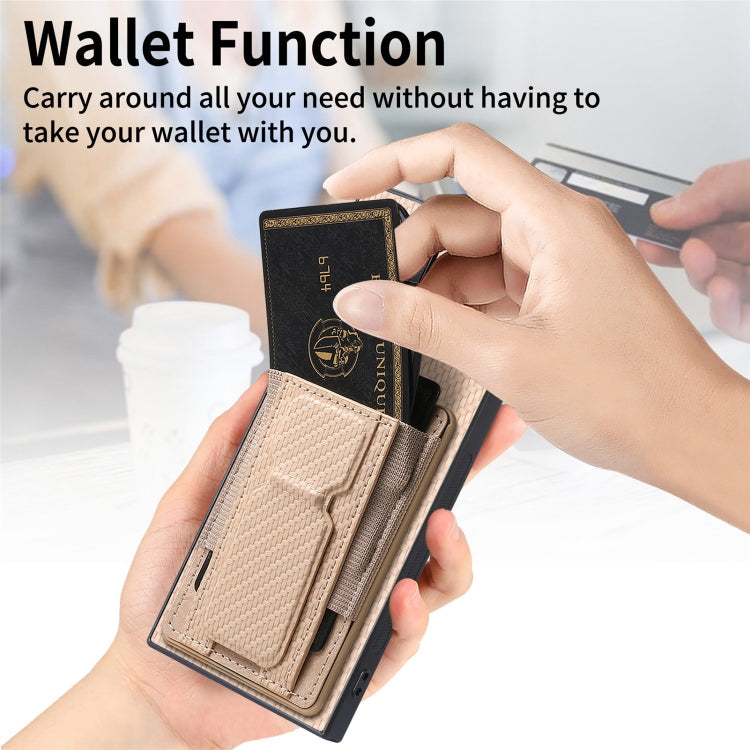 Frendorf | Für Samsung Galaxy S24 Ultra 5G Carbonfaser Fold Stand Elastic Card Bag Handyhülle (Khaki)