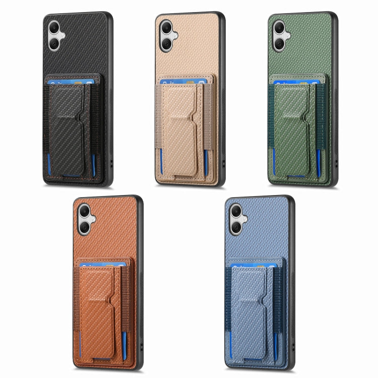 Frendorf | Für Samsung Galaxy S24 Ultra 5G Carbonfaser Fold Stand Elastic Card Bag Handyhülle (Khaki)