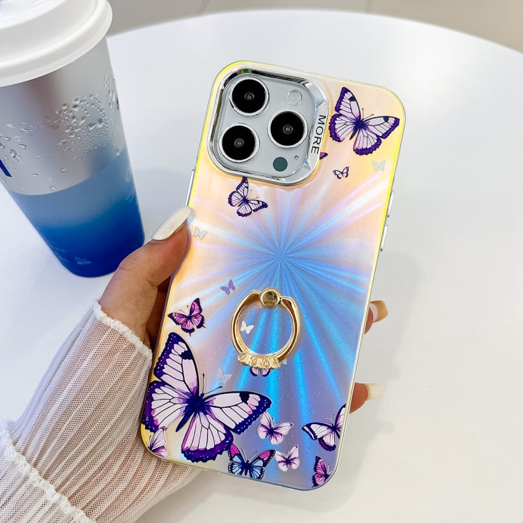 Frendorf | Für iPhone 13 Pro Max Elektroplating Laser Schmetterling Ring Halter Handyhülle (Lila Schmetterlinge AB3)