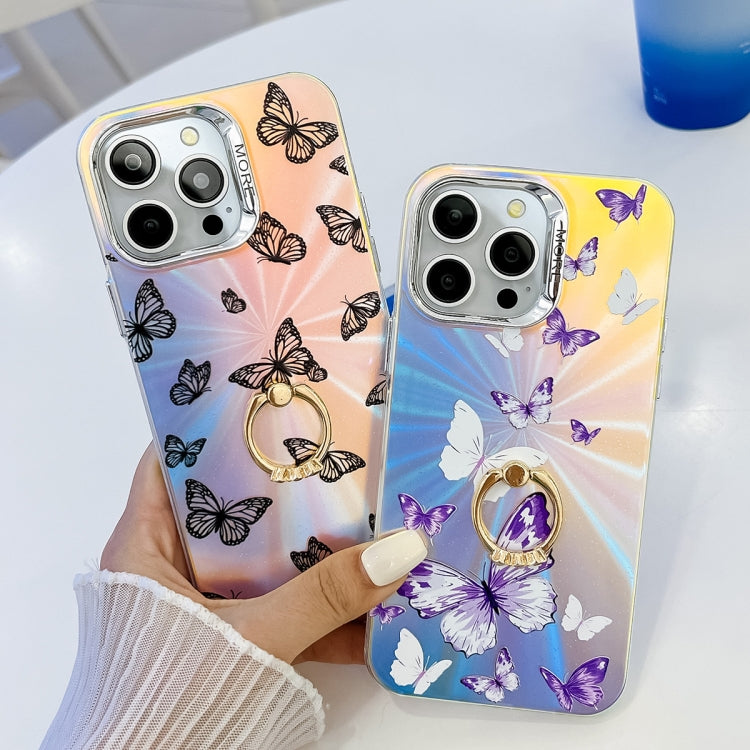 Frendorf | Für iPhone 13 Pro Max Elektroplating Laser Schmetterling Ring Halter Handyhülle (Lila Schmetterlinge AB3)