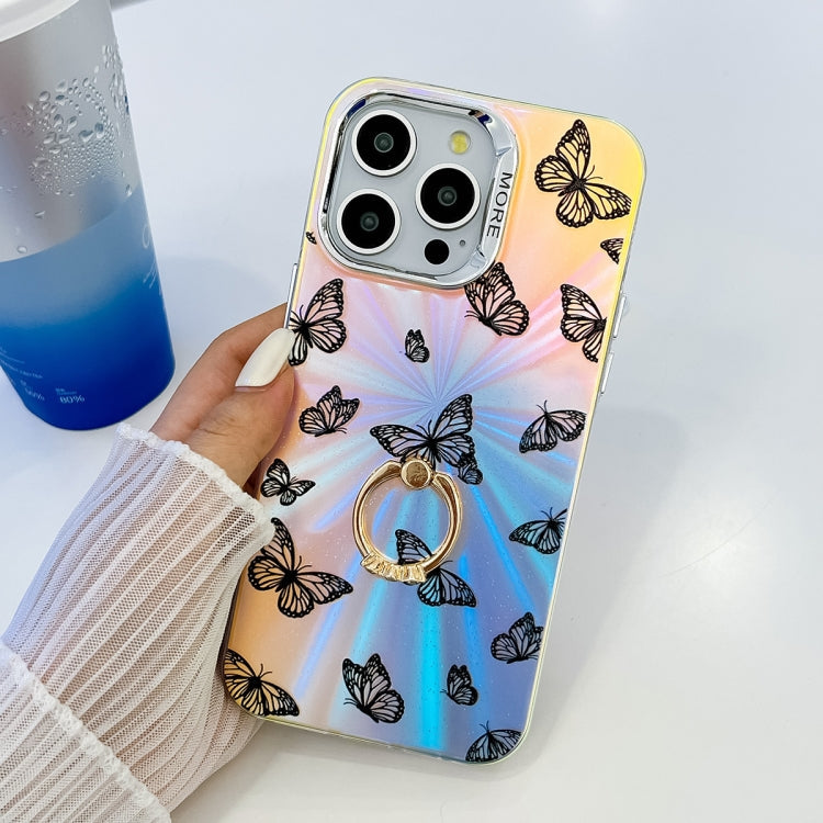 Frendorf | Für iPhone 13 Pro Max Elektroplattierung Laser Schmetterling Ring Halter Handyhülle (Schwarze Schmetterlinge AB5)