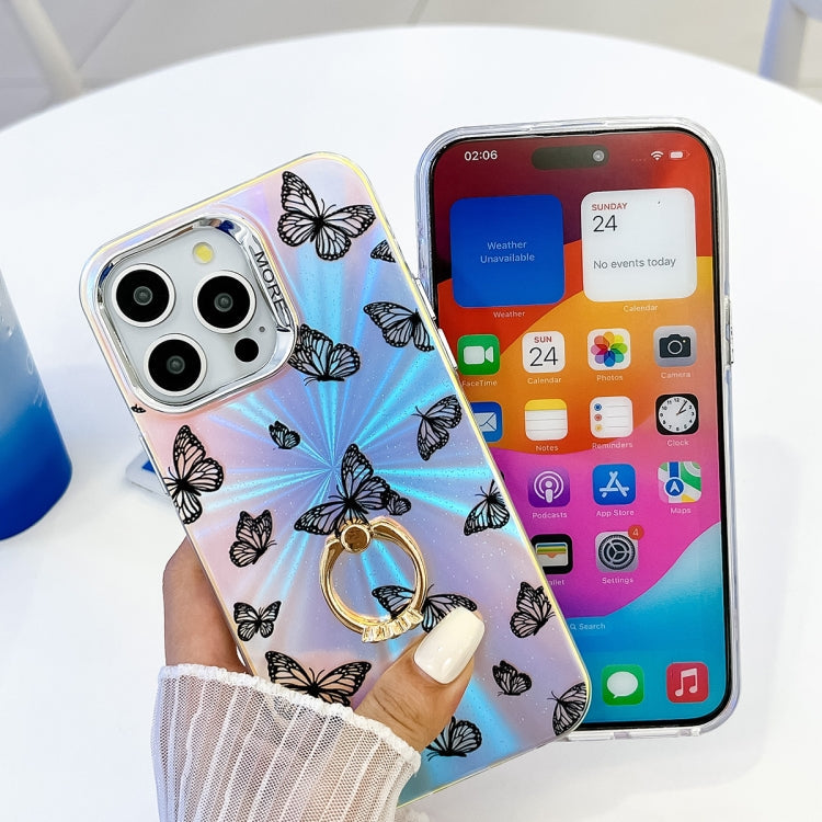 Frendorf | Für iPhone 13 Pro Max Elektroplating Laser Schmetterling Ring Halter Handyhülle (Lila Schmetterlinge AB3)