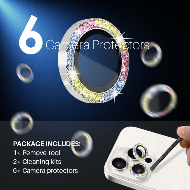 Frendorf | Für iPhone 15 Pro / 15 Pro Max NORTHJO 2 Set 6pcs Kameralinse Schutz Glitter Metallring Film (Farbig)